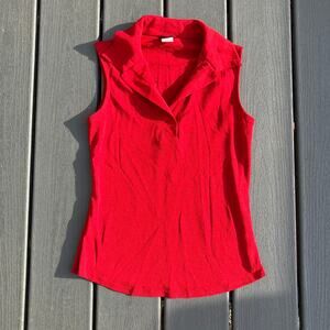 Vintage 90s cherry red sleeveless polo shirt, preppy flirty bold officecore